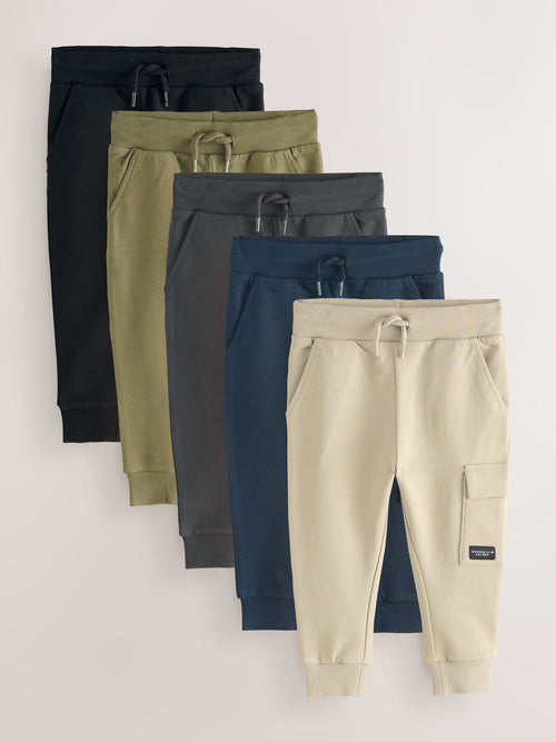 Black/Charcoal Grey/ Stone/Khaki Green Skinny Fit Joggers 5 Pack (3mths-7yrs) image 1