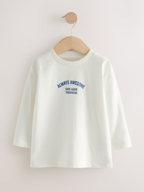 White Slogan Long Sleeves Semi Plain T-Shirt (3mths-7yrs) image 1