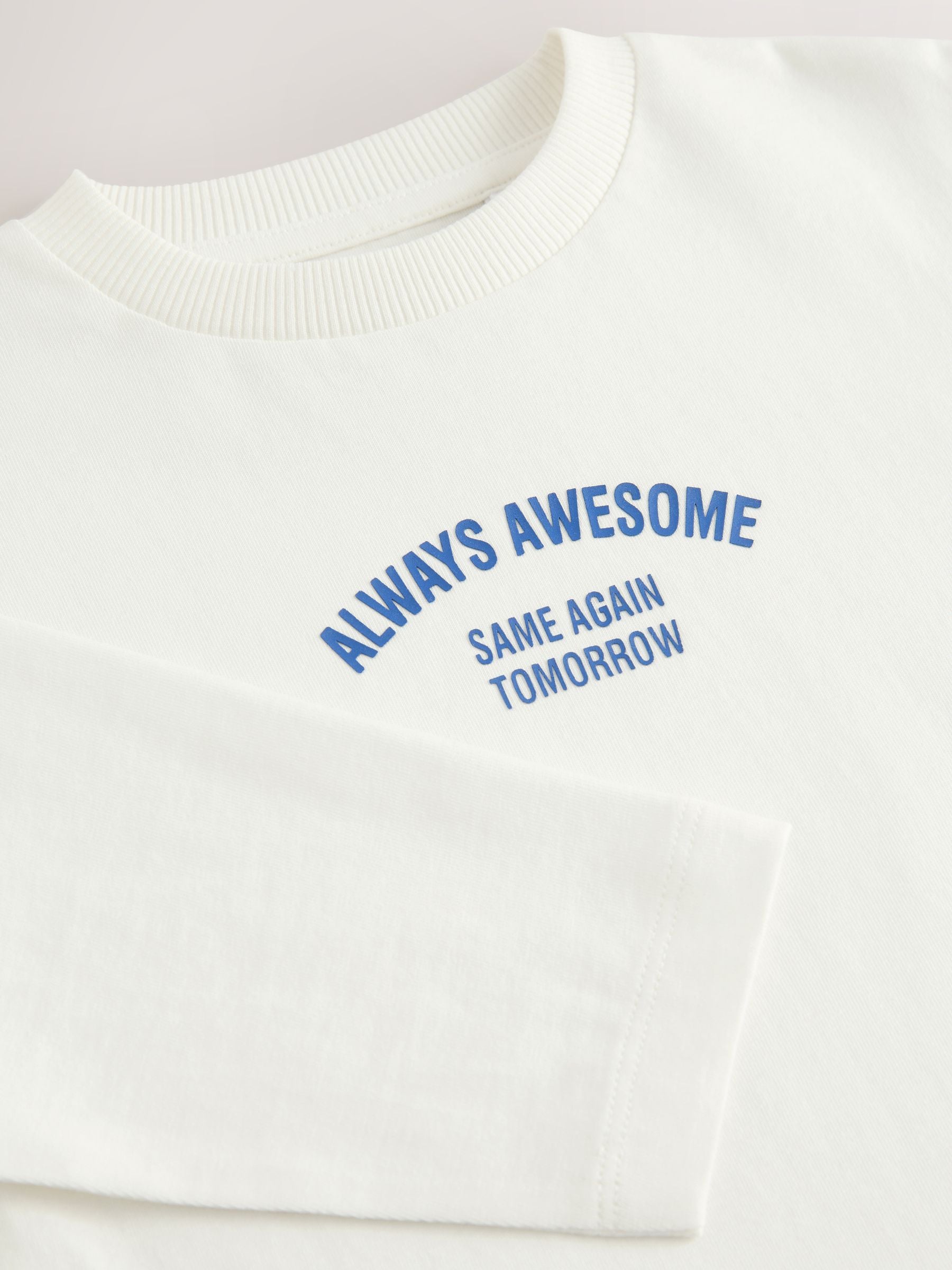 White Slogan Long Sleeves Semi Plain T-Shirt (3mths-7yrs) image 4