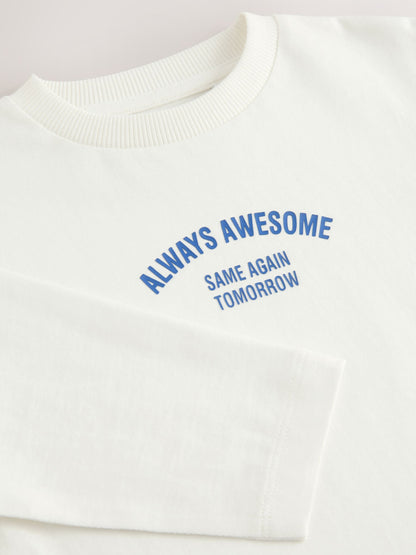 White Slogan Long Sleeves Semi Plain T-Shirt (3mths-7yrs) image 4