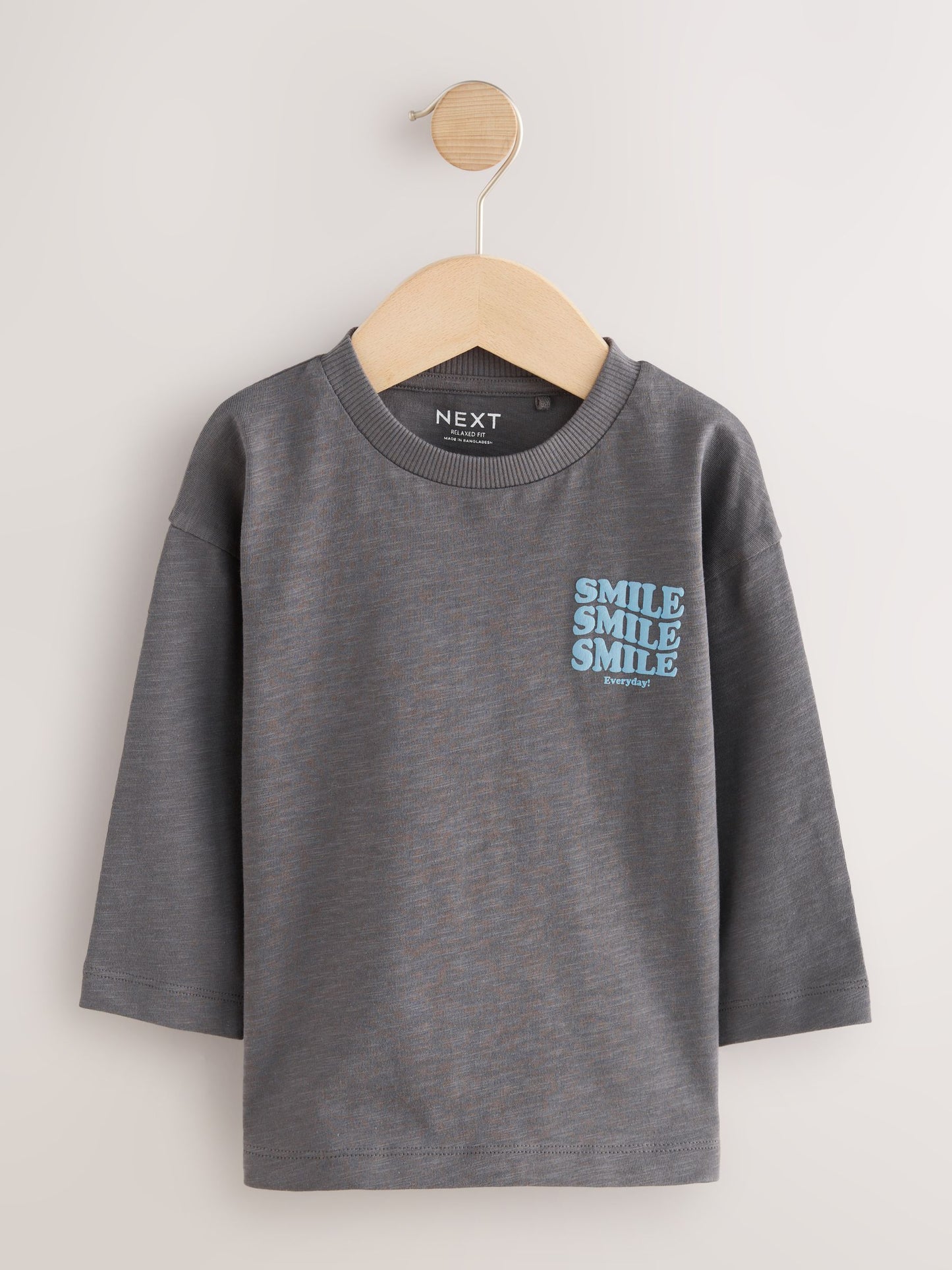 Grey Slogan Long Sleeves Semi Plain T-Shirt (3mths-7yrs) image 1