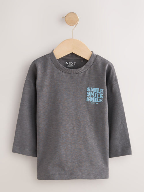 Grey Slogan Long Sleeves Semi Plain T-Shirt (3mths-7yrs) image 1
