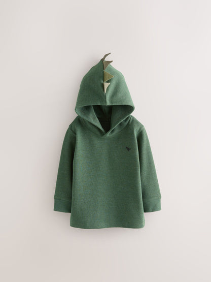 Khaki Green Textured Jersey Dino Spikes Hoodie (3mths-7yrs)