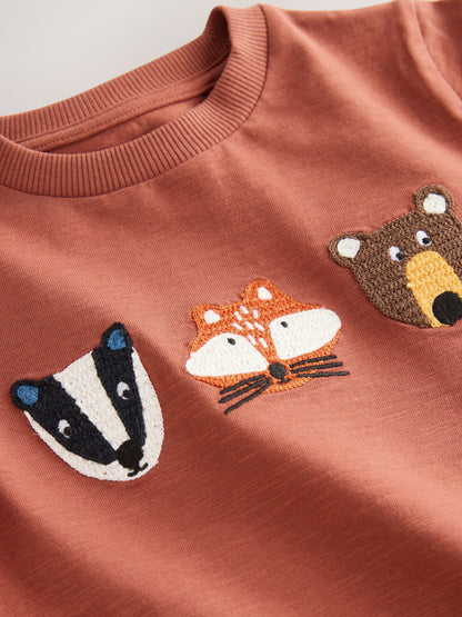 Rust Brown Woodland Animals Long Sleeve Appliqué T-Shirt (3mths-7yrs) image 4