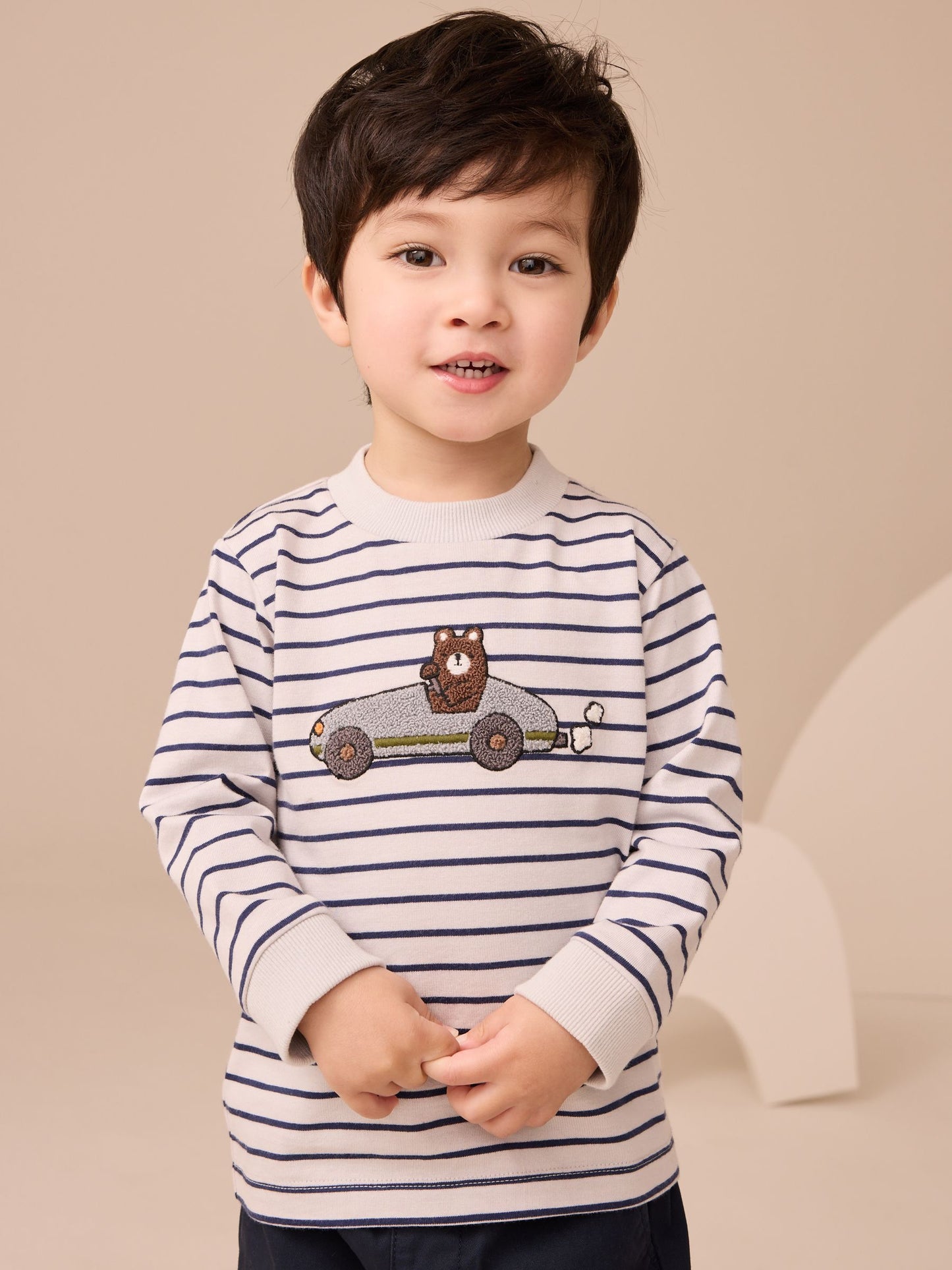 Dsiney Kidz - White/Blue Stripe Bear Car Long Sleeve Appliqué T-Shirt (3mths-7yrs) image 1