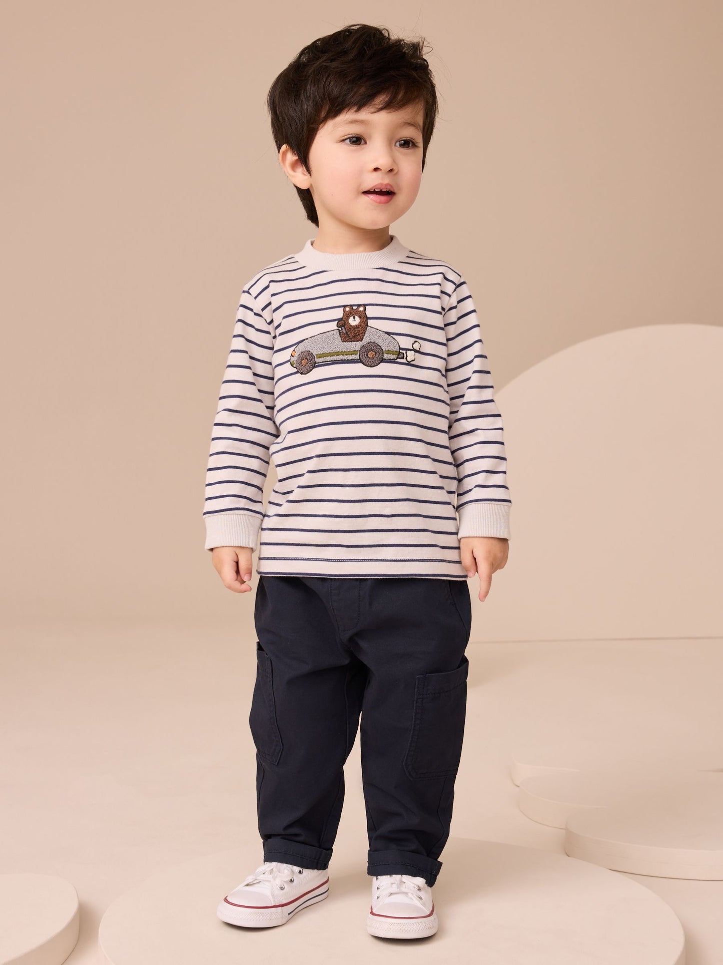 Dsiney Kidz - White/Blue Stripe Bear Car Long Sleeve Appliqué T-Shirt (3mths-7yrs) image 2
