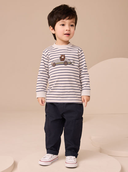 Dsiney Kidz - White/Blue Stripe Bear Car Long Sleeve Appliqué T-Shirt (3mths-7yrs) image 2