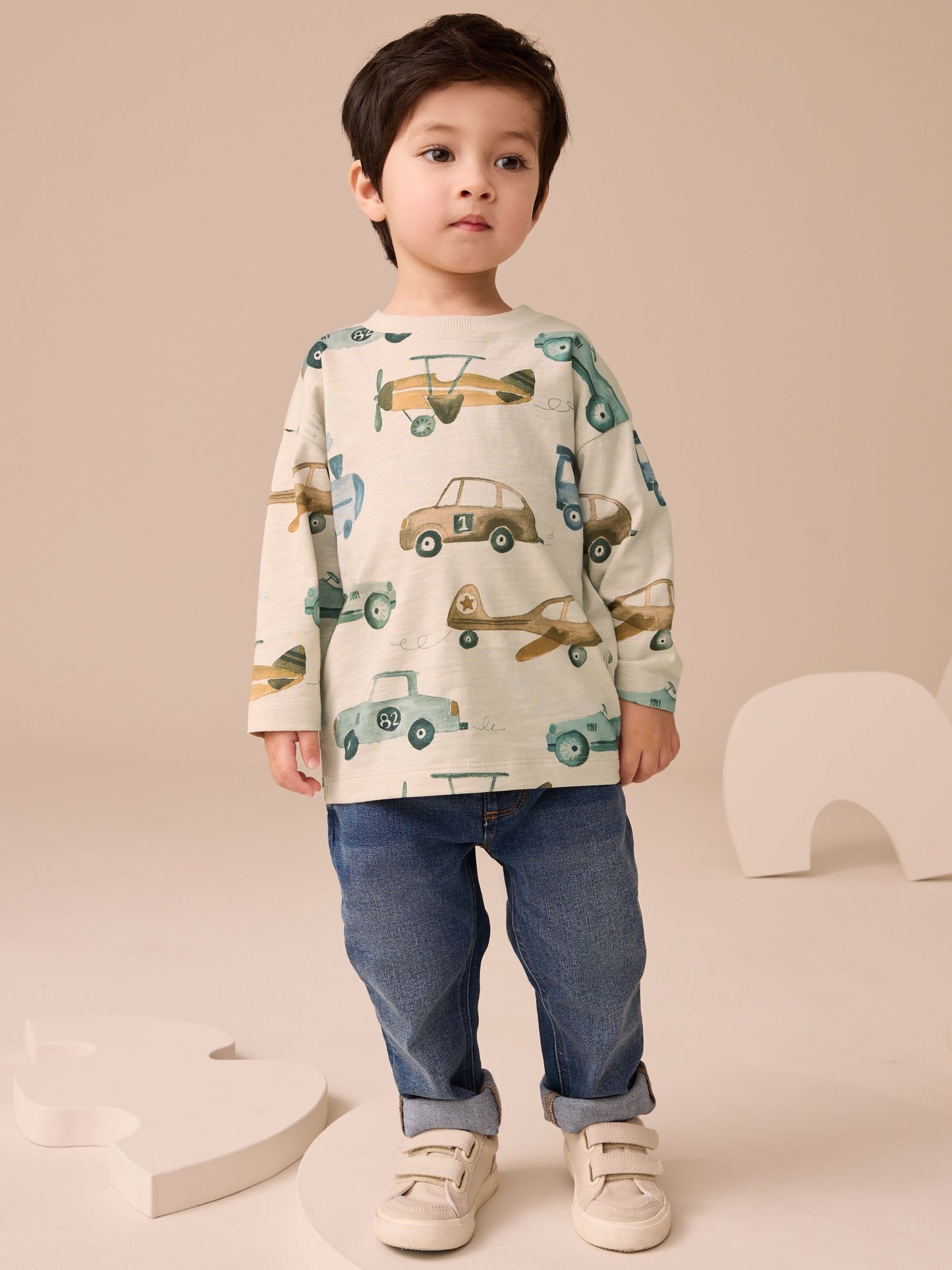 White Transport 100% Cotton Long Sleeve All-Over Print T-Shirt (3mths-7yrs) image 2