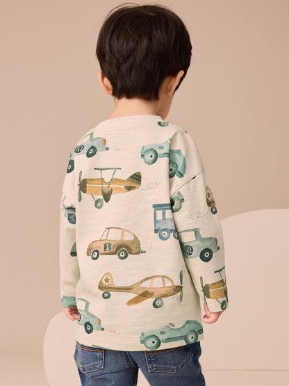 White Transport 100% Cotton Long Sleeve All-Over Print T-Shirt (3mths-7yrs) image 3