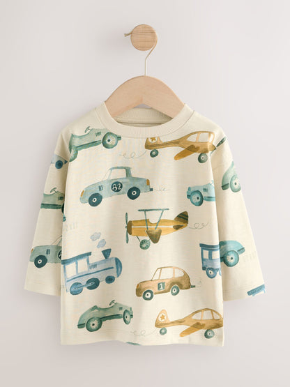 White Transport 100% Cotton Long Sleeve All-Over Print T-Shirt (3mths-7yrs) image 4