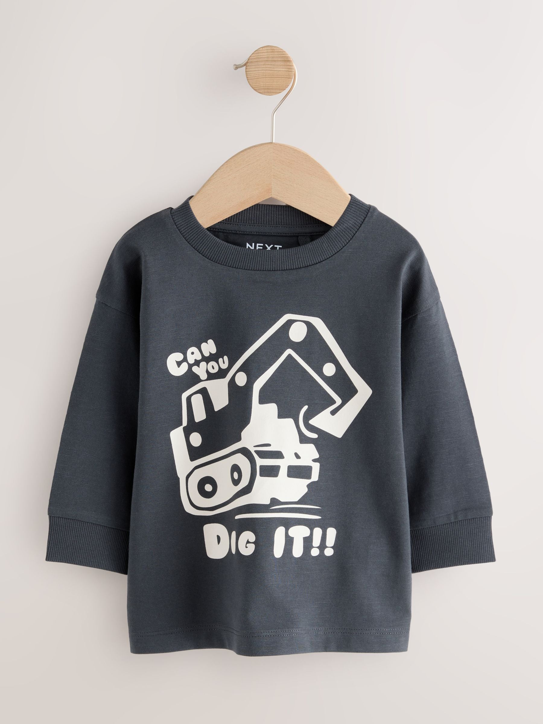 Dsiney Kidz - Black/Brown Digger Long Sleeve Graphic Print T-Shirts 3 Pack (3mths-7yrs) image 2