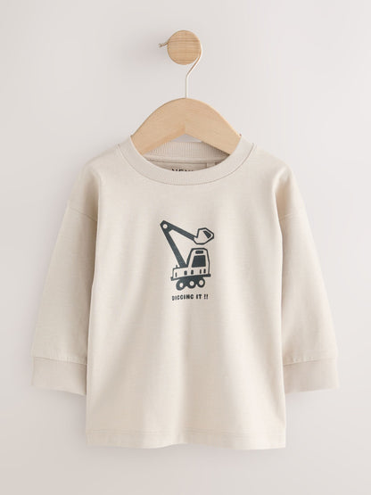 Dsiney Kidz - Black/Brown Digger Long Sleeve Graphic Print T-Shirts 3 Pack (3mths-7yrs) image 3