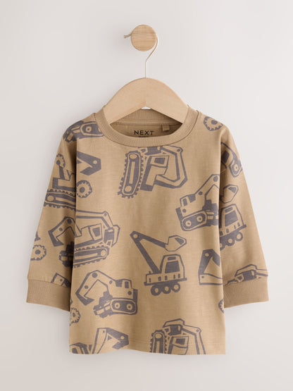 Dsiney Kidz - Black/Brown Digger Long Sleeve Graphic Print T-Shirts 3 Pack (3mths-7yrs) image 4
