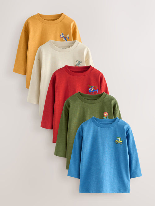 Multi Animals on Transport Long Sleeve T-Shirts 5 Pack (3mths-7yrs) image 1