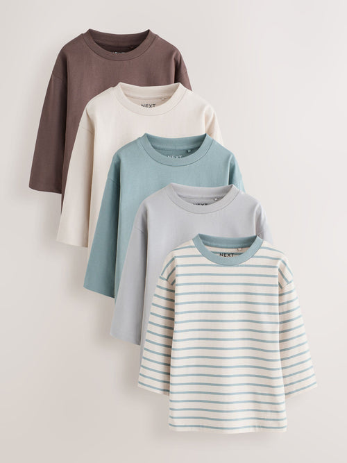 Multi Blue Long Sleeve T-Shirts 5 Pack (3mths-7yrs) image 1