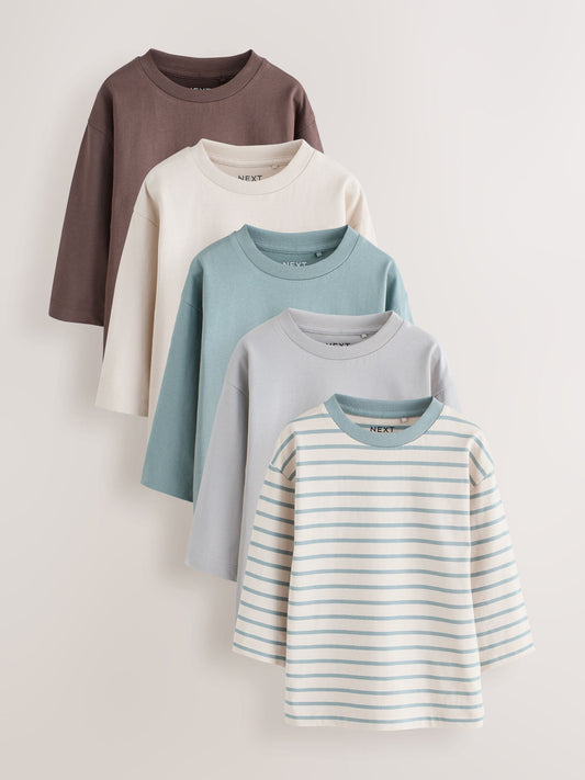 Multi Blue Long Sleeve T-Shirts 5 Pack (3mths-7yrs) image 1