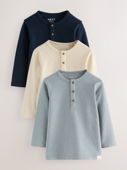 Navy/Blue/Stone Long Sleeve Henley T-Shirts 3 Pack (3mths-7yrs) image 1