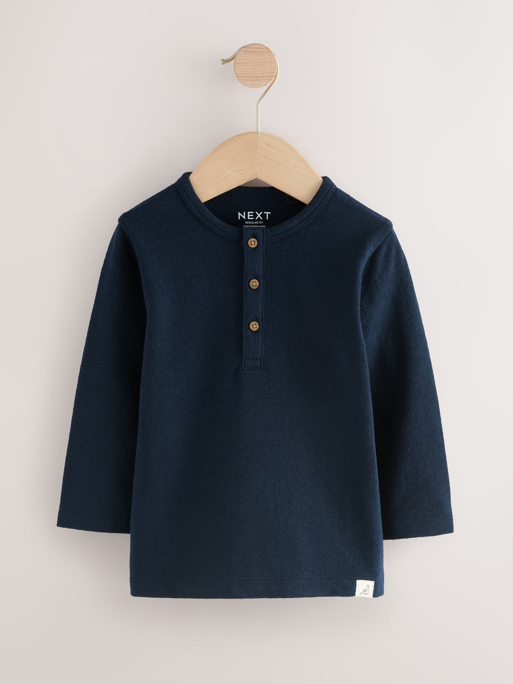 Navy/Blue/Stone Long Sleeve Henley T-Shirts 3 Pack (3mths-7yrs) image 3
