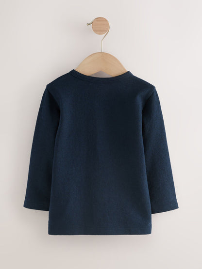 Navy/Blue/Stone Long Sleeve Henley T-Shirts 3 Pack (3mths-7yrs) image 4