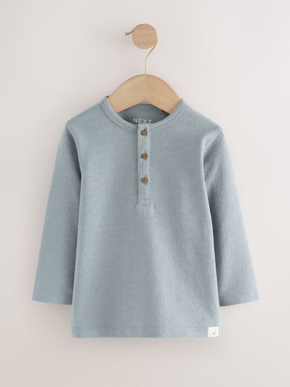 Navy/Blue/Stone Long Sleeve Henley T-Shirts 3 Pack (3mths-7yrs) image 6