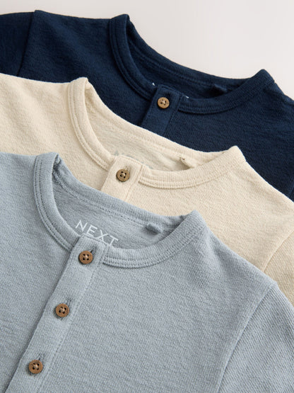 Navy/Blue/Stone Long Sleeve Henley T-Shirts 3 Pack (3mths-7yrs) image 8