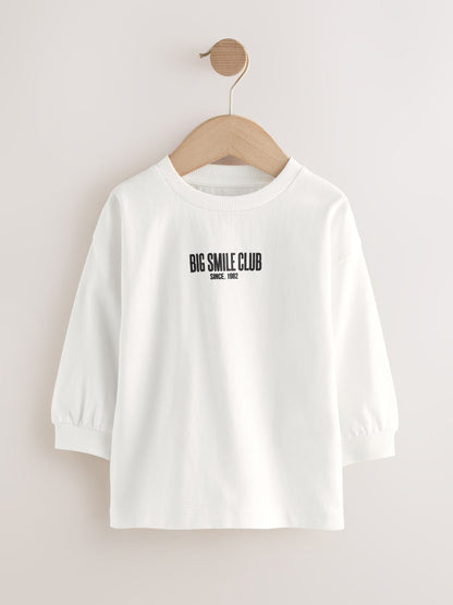 Black/Grey/White Slogan Long Sleeve Graphic Print T-Shirts 3 Pack (3mths-7yrs) image 5
