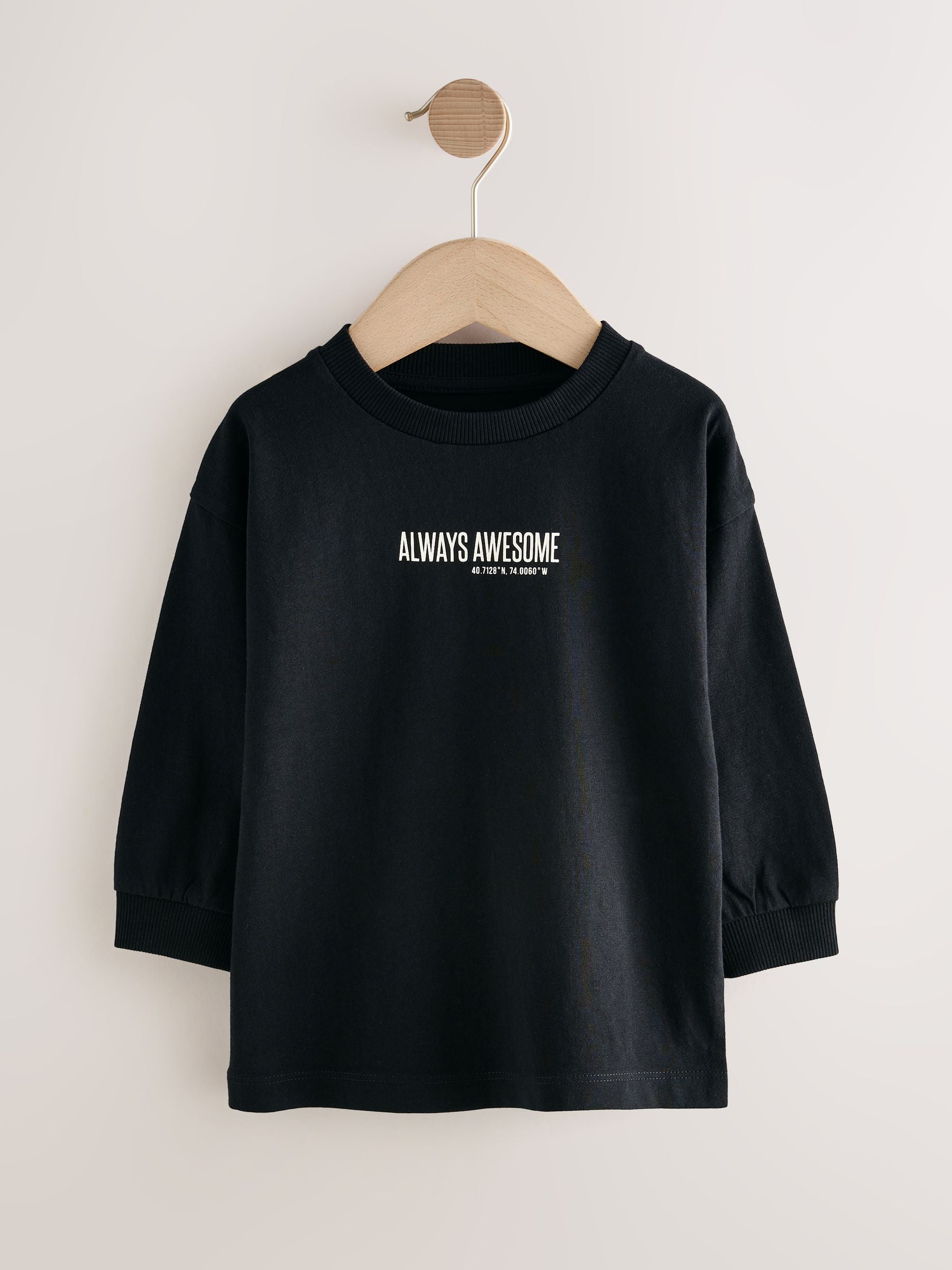 Black/Grey/White Slogan Long Sleeve Graphic Print T-Shirts 3 Pack (3mths-7yrs) image 6
