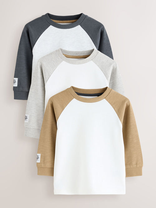 Grey Long Sleeve Raglan T-Shirts 3 Pack (3mths-7yrs) image 1