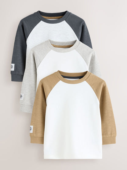 Grey Long Sleeve Raglan T-Shirts 3 Pack (3mths-7yrs) image 1