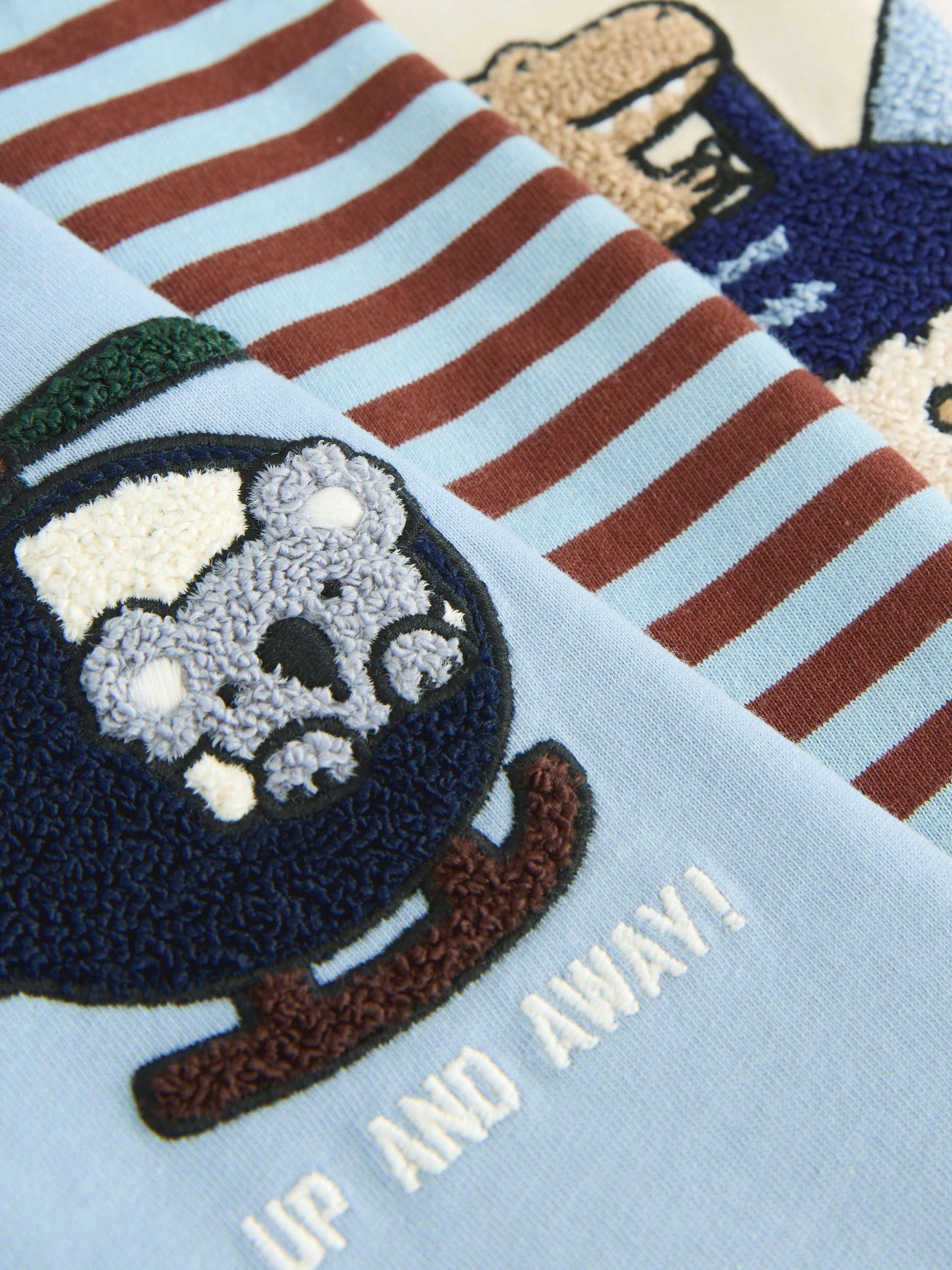 Blue/Ecru Animal Transport Long Sleeve Appliqué T-Shirts 3 Pack (3mths-7yrs) image 7