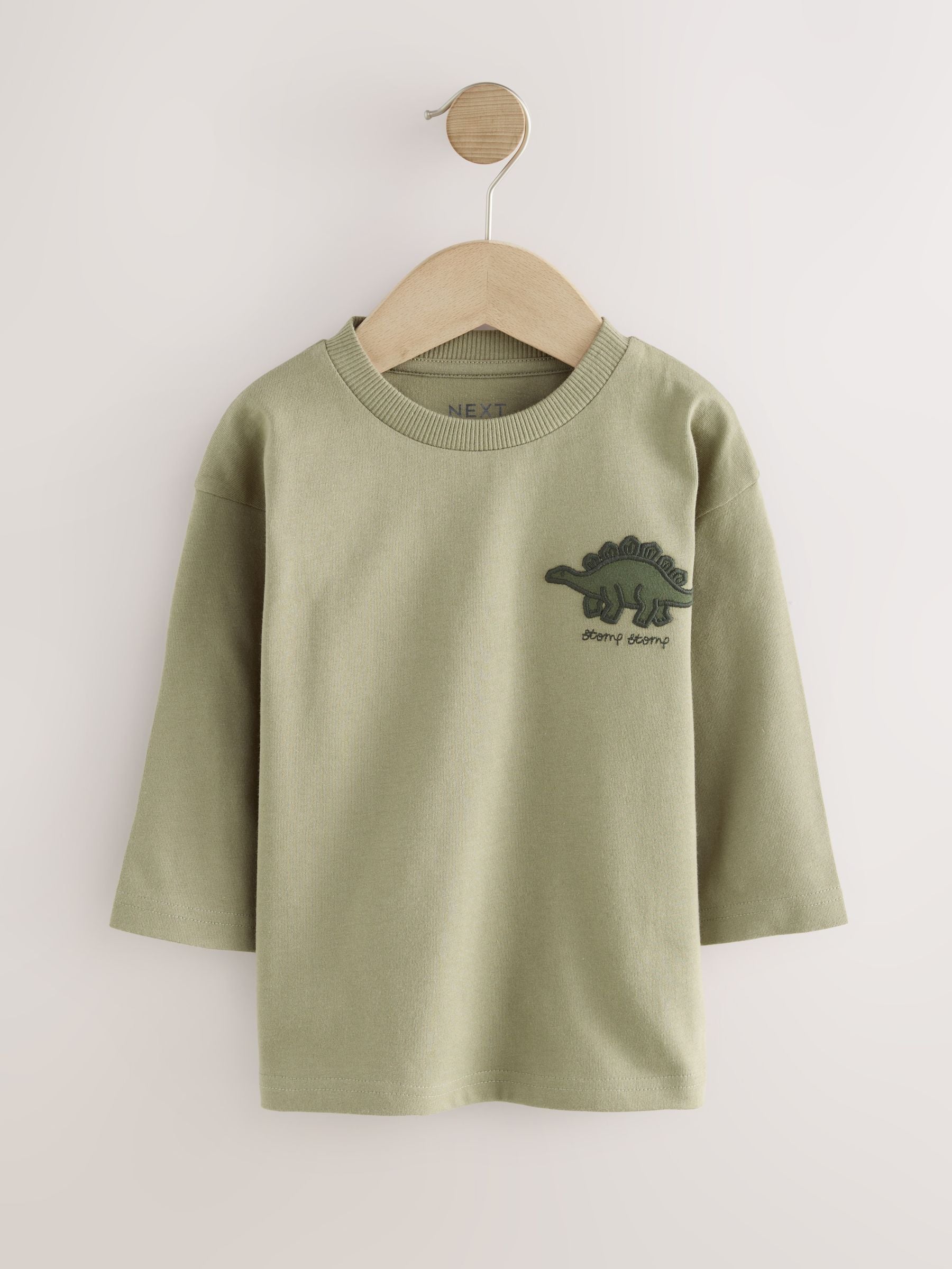 Green Dinosaur Long Sleeve Graphic Print T-Shirts 3 Pack (3mths-7yrs) image 5