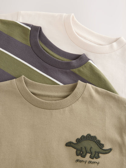Green Dinosaur Long Sleeve Graphic Print T-Shirts 3 Pack (3mths-7yrs) image 7