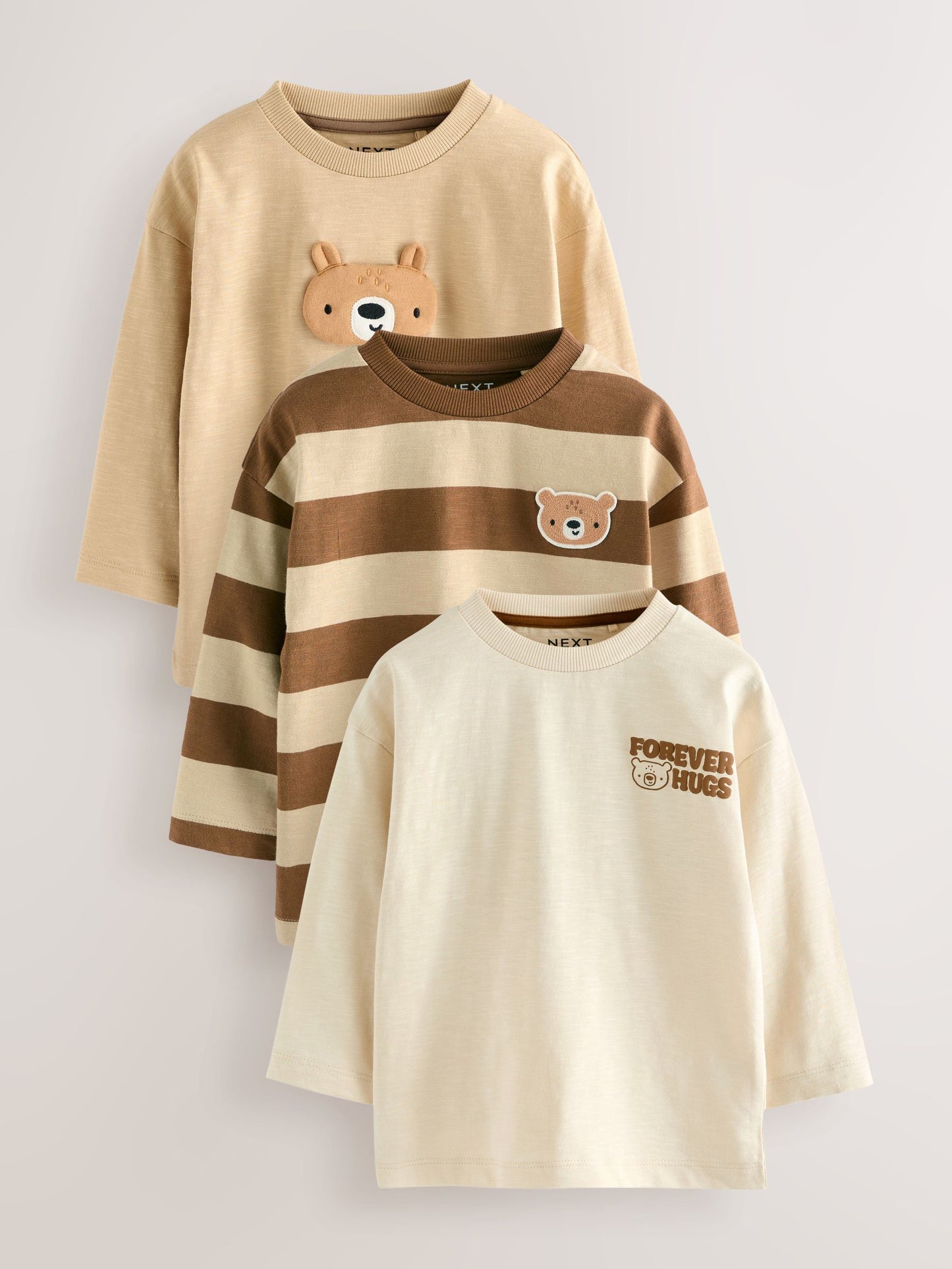 Dsiney Kidz - Brown Bear Long Sleeve Appliqué T-Shirts 3 Pack (3mths-7yrs) image 1
