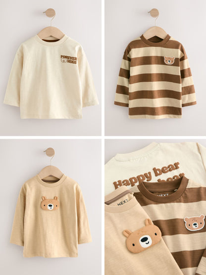 Dsiney Kidz - Brown Bear Long Sleeve Appliqué T-Shirts 3 Pack (3mths-7yrs) image 3