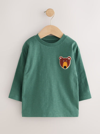 Ochre Yellow Woodland Long Sleeve Appliqué T-Shirts 3 Pack (3mths-7yrs) image 4