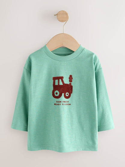 Blue/Brown Farm Long Sleeve Graphic Print T-Shirts 3 Pack (3mths-7yrs) image 4