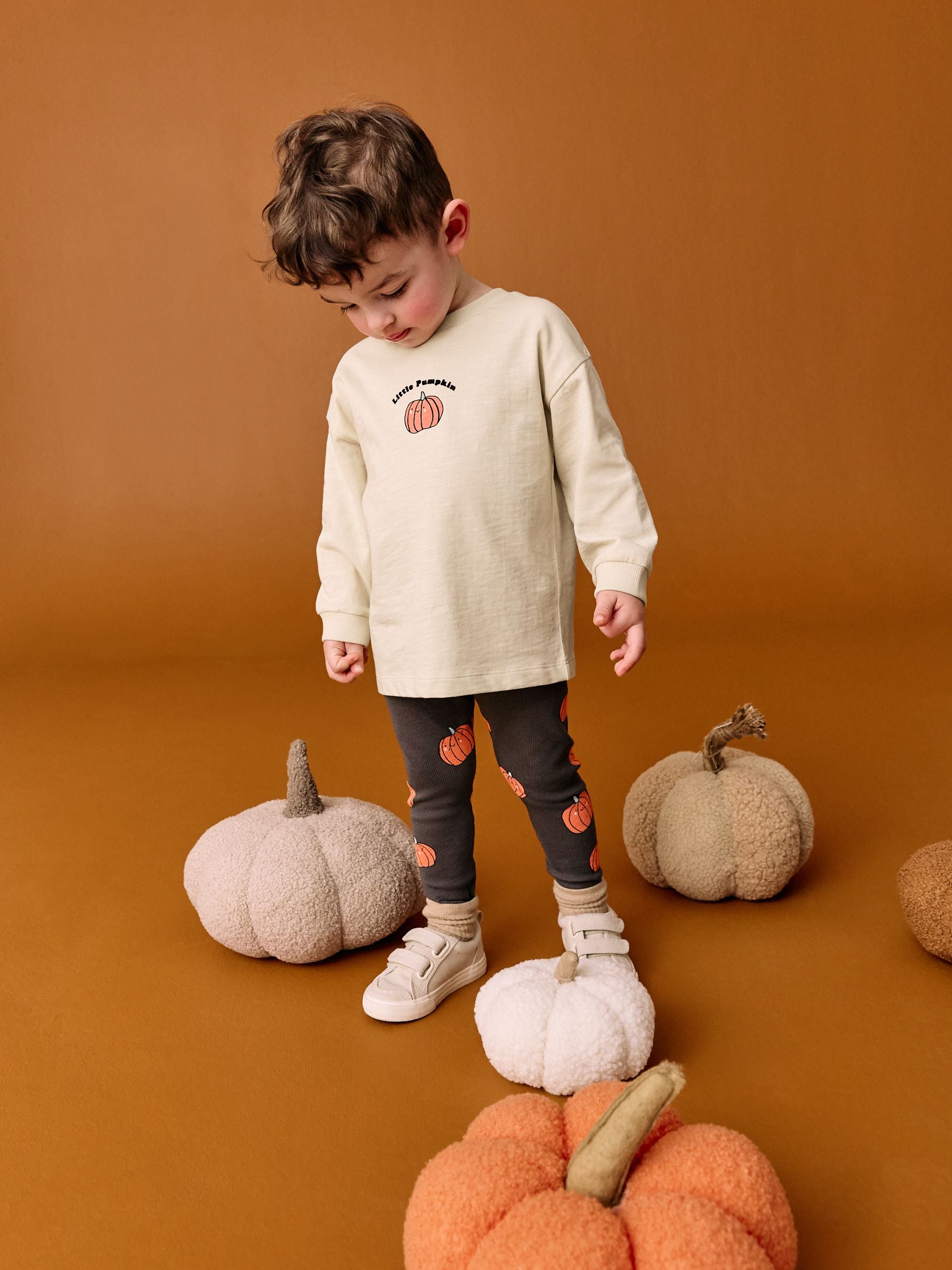 Neutral Little Pumpkin Halloween Long Sleeve Top and Leggings Set (3mths-7yrs) image 1