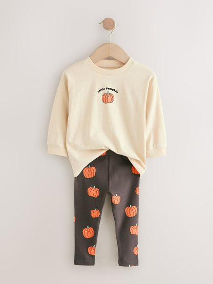 Neutral Little Pumpkin Halloween Long Sleeve Top and Leggings Set (3mths-7yrs) image 7