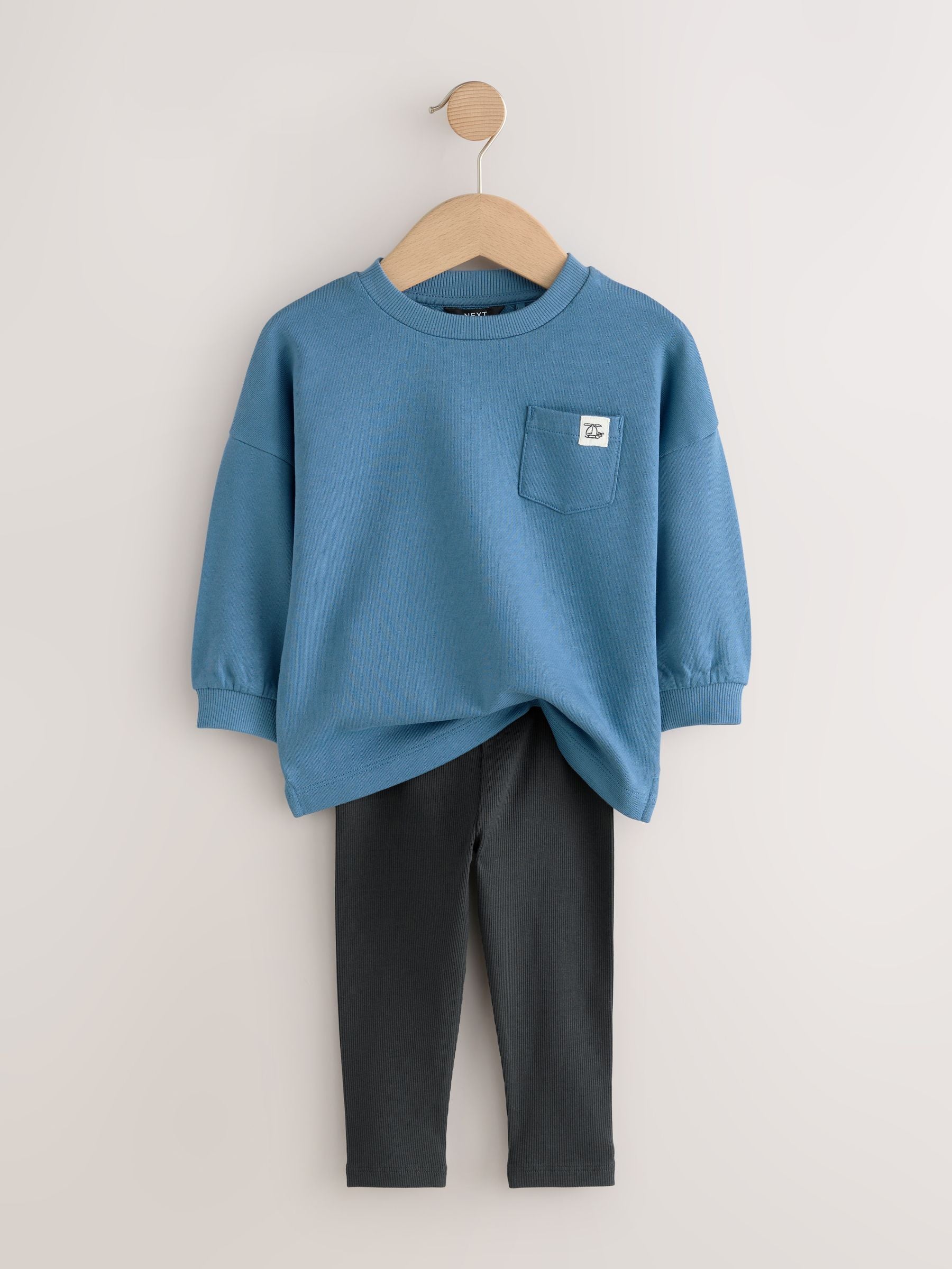 Blue/Stone/Green Long Sleeve Top and Leggings Set 3 Pack (3mths-7yrs) image 3