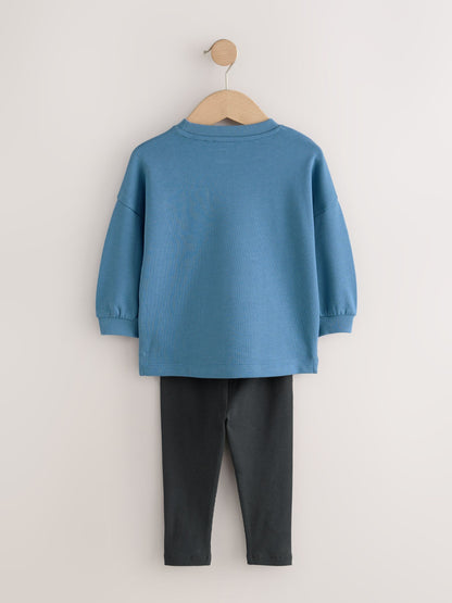 Blue/Stone/Green Long Sleeve Top and Leggings Set 3 Pack (3mths-7yrs) image 4