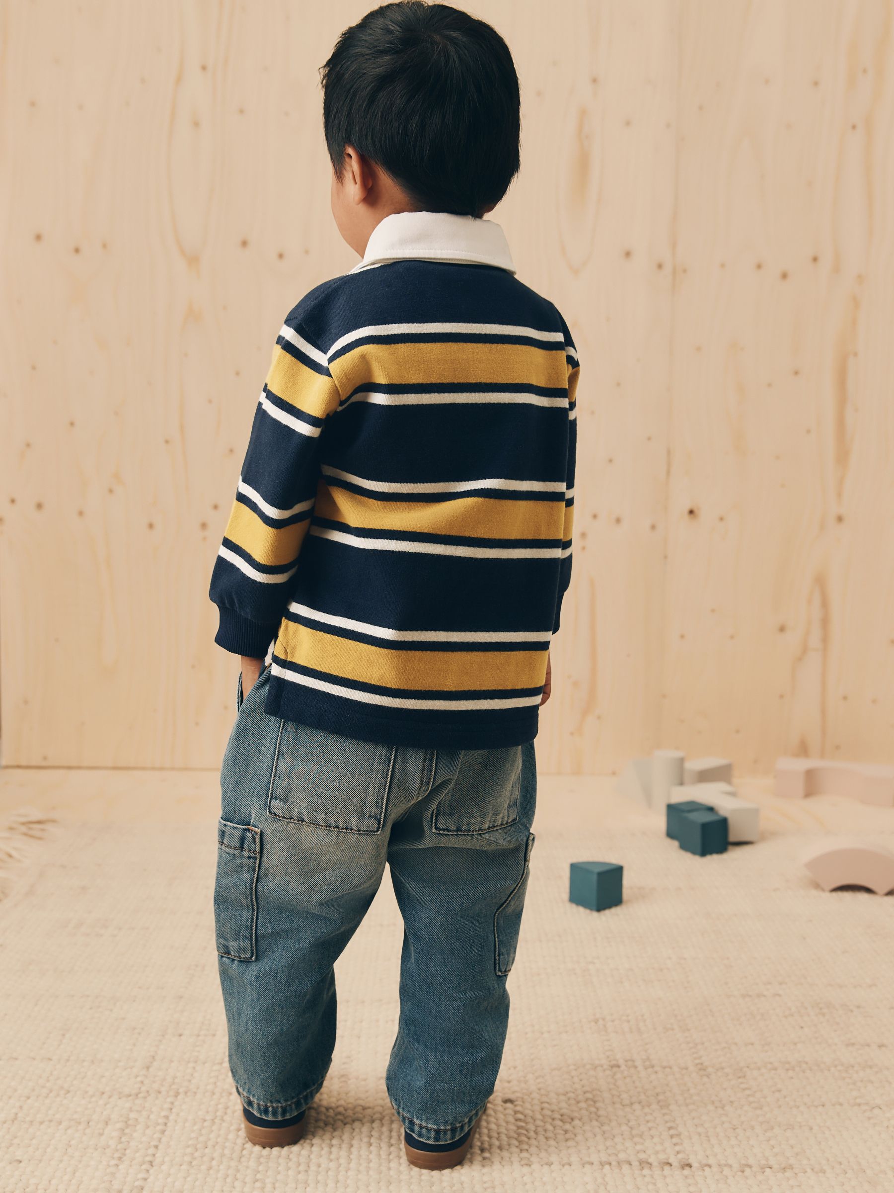 Dsiney Kidz - Navy/Yellow Striped Long Sleeve Rugby Polo Shirt (3mths-7yrs) image 2