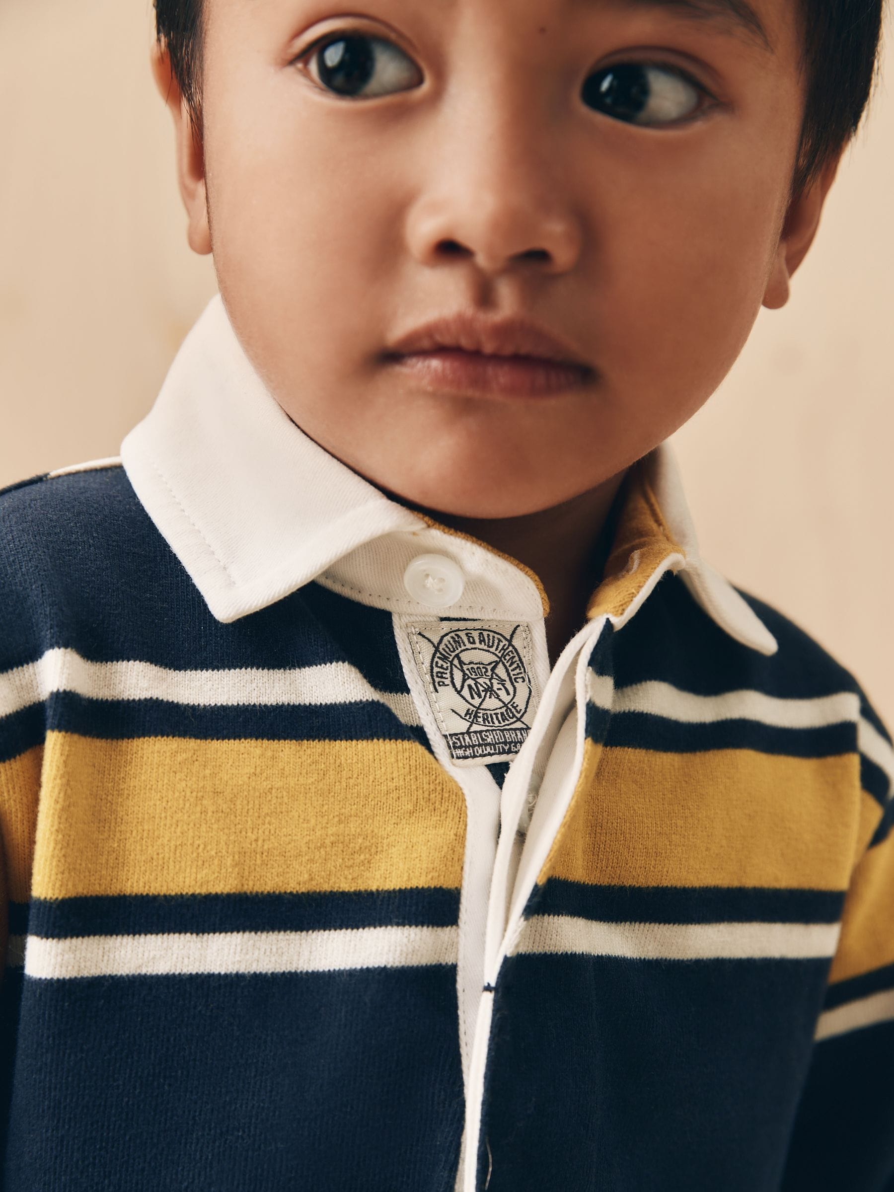 Dsiney Kidz - Navy/Yellow Striped Long Sleeve Rugby Polo Shirt (3mths-7yrs) image 3