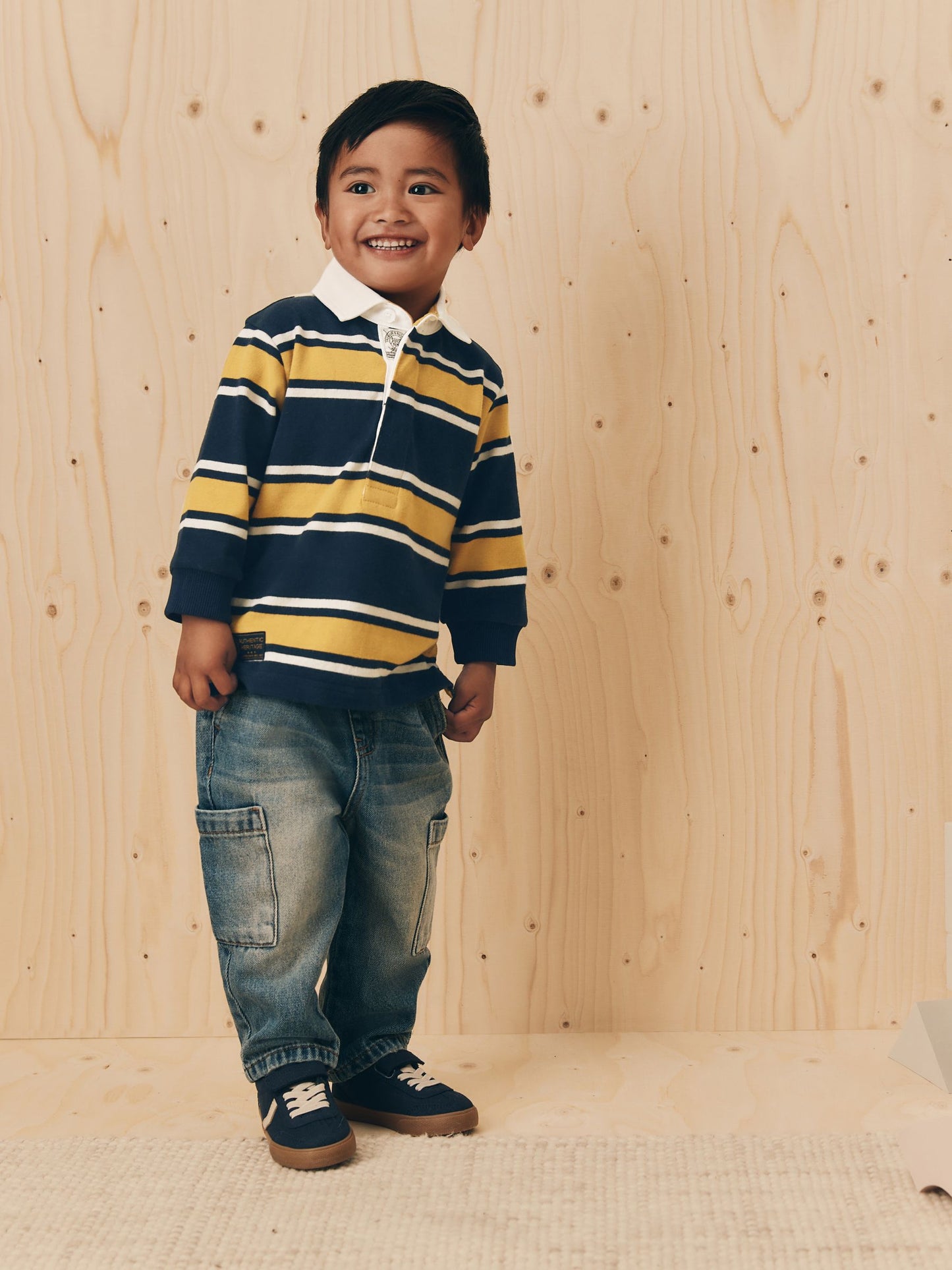 Dsiney Kidz - Navy/Yellow Striped Long Sleeve Rugby Polo Shirt (3mths-7yrs) image 4