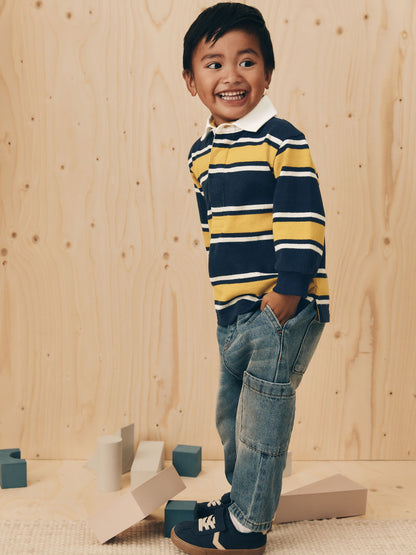 Dsiney Kidz - Navy/Yellow Striped Long Sleeve Rugby Polo Shirt (3mths-7yrs) image 5