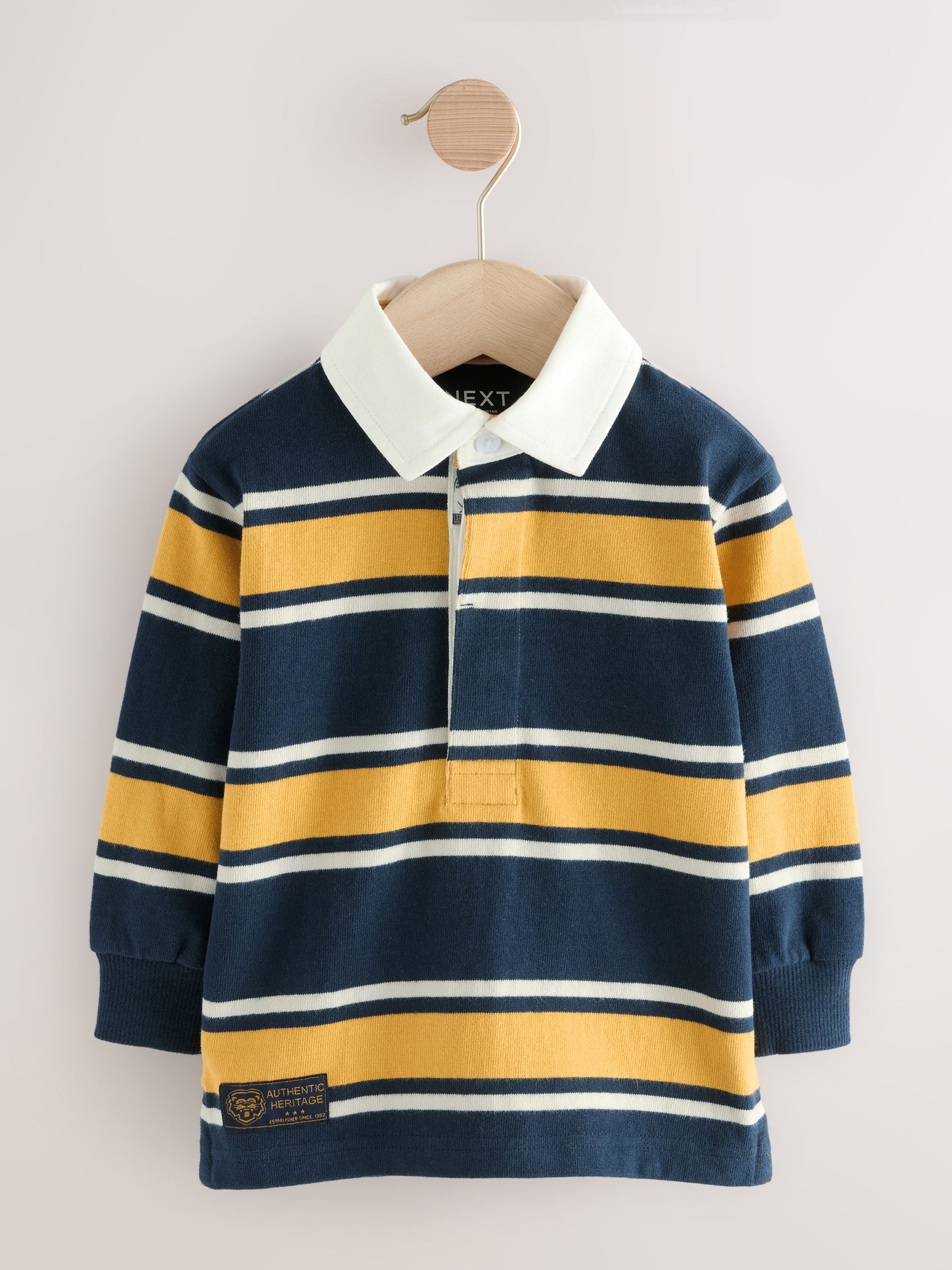 Dsiney Kidz - Navy/Yellow Striped Long Sleeve Rugby Polo Shirt (3mths-7yrs) image 7