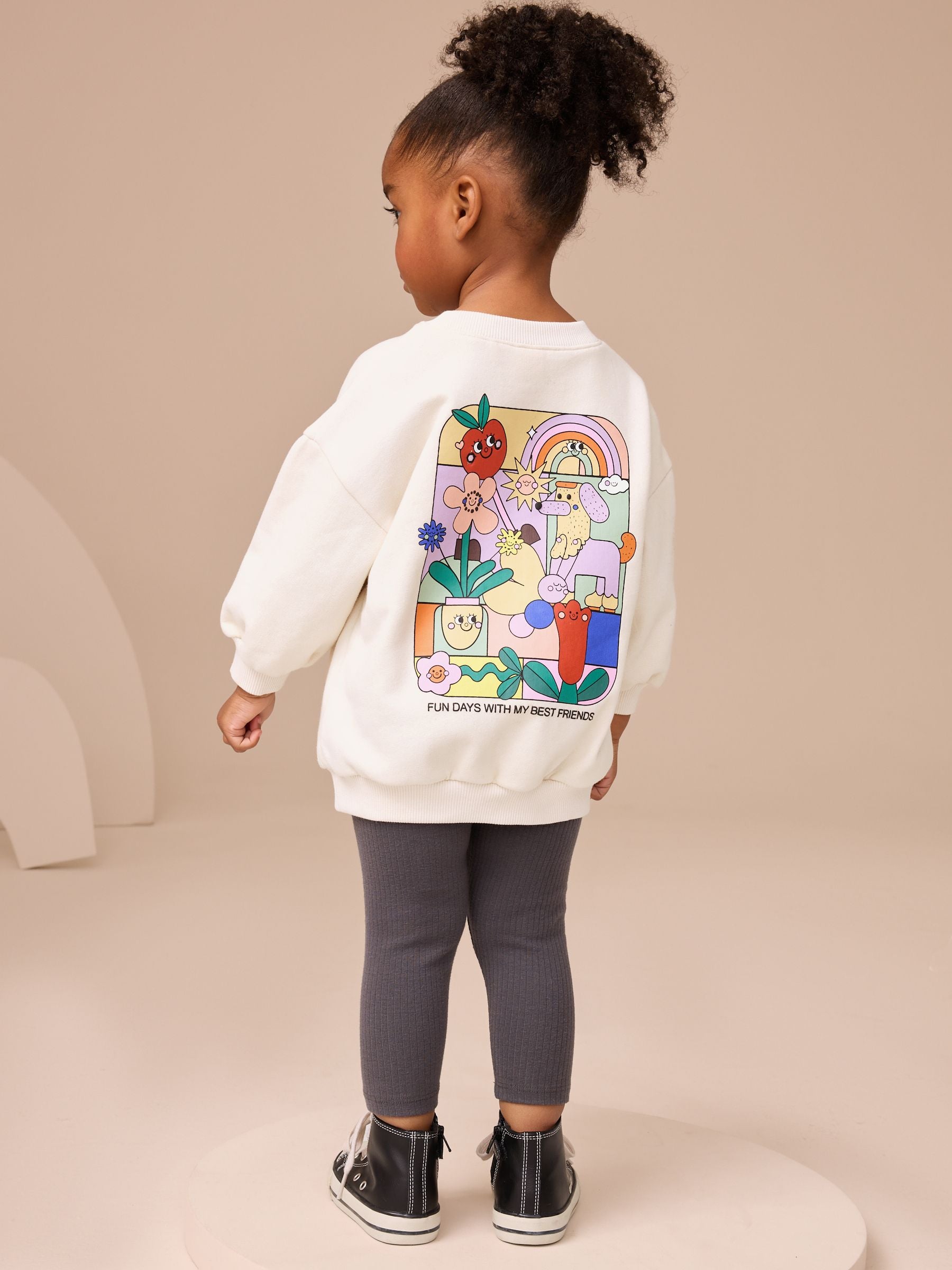 Cream Rainbow Graphic Print Sweatshirt & Leggings Set (3mths-7yrs) image 1