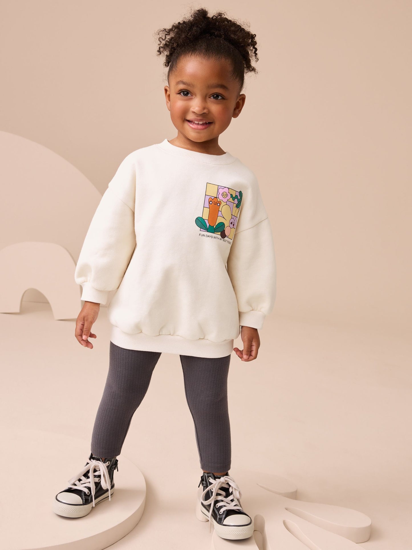 Cream Rainbow Graphic Print Sweatshirt & Leggings Set (3mths-7yrs) image 3