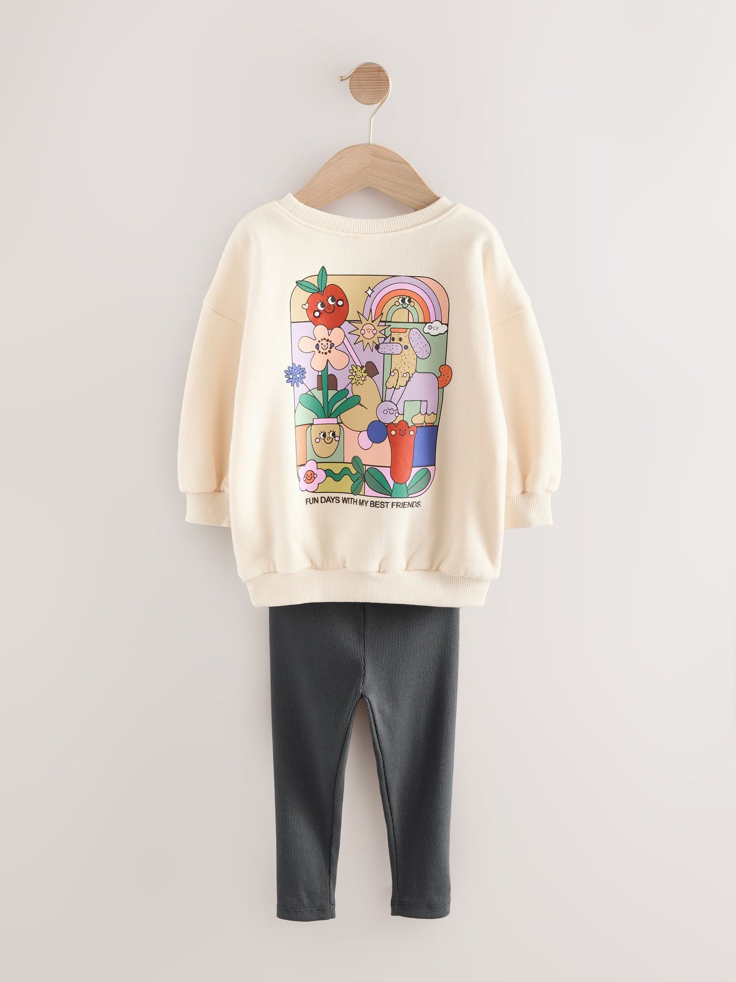 Cream Rainbow Graphic Print Sweatshirt & Leggings Set (3mths-7yrs) image 8