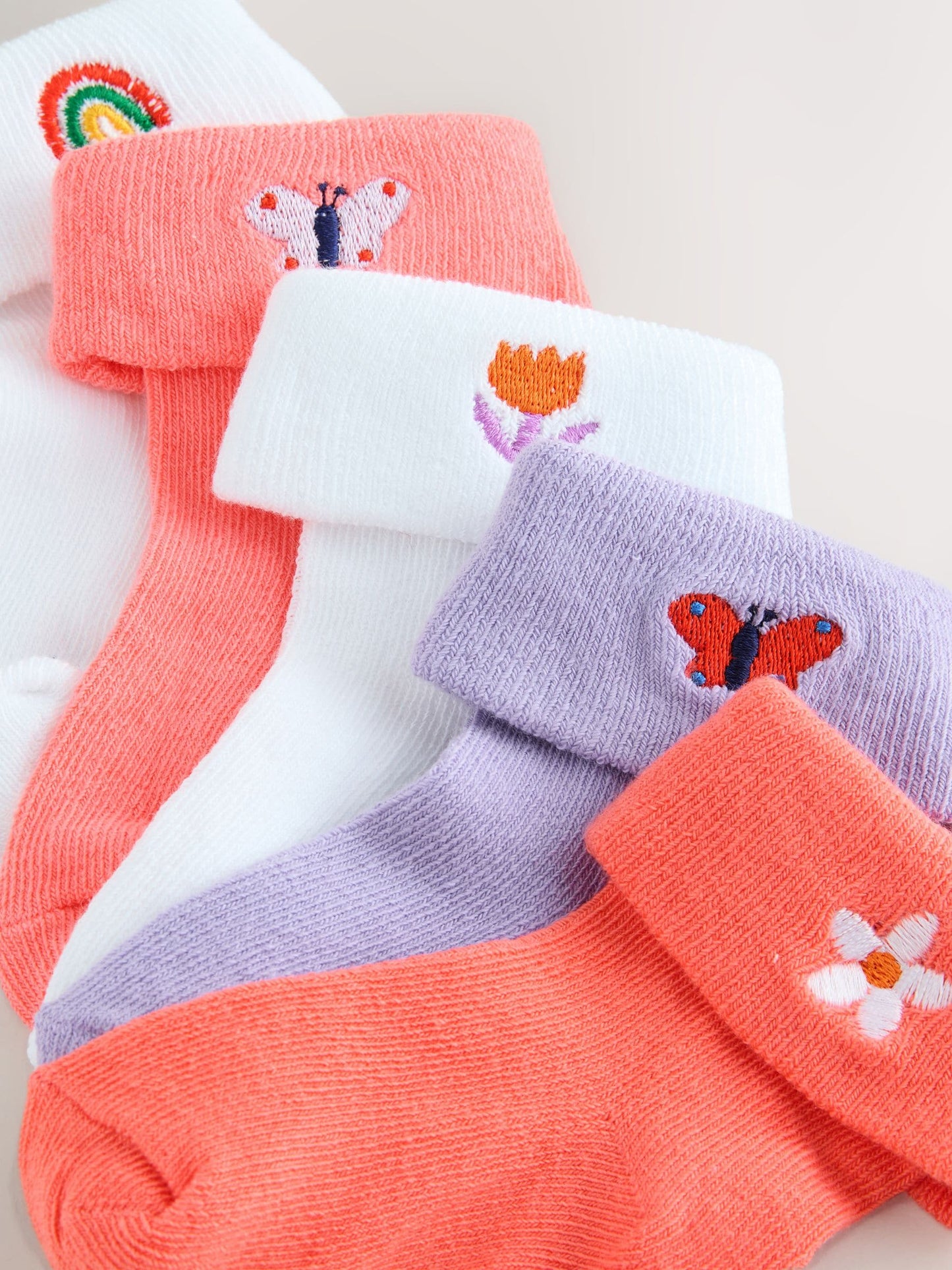 Pink/Purple/White Baby Roll Top Socks 5 Pack (0mths-2yrs) image 2