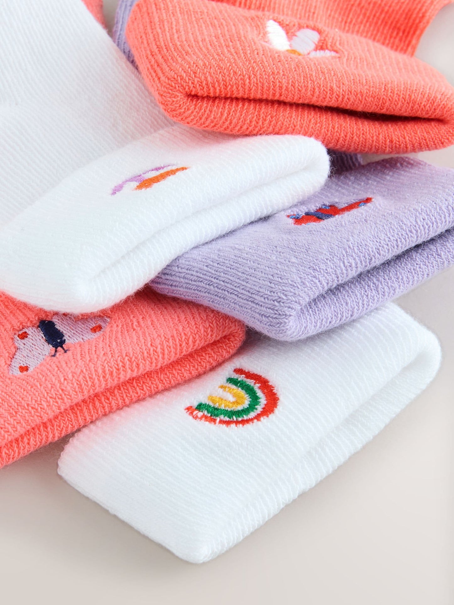 Pink/Purple/White Baby Roll Top Socks 5 Pack (0mths-2yrs) image 3